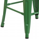 30" High Backless Green Metal Barstool with Square Wood Seat