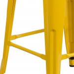 30" High Backless Yellow Metal Barstool with Square Wood Seat