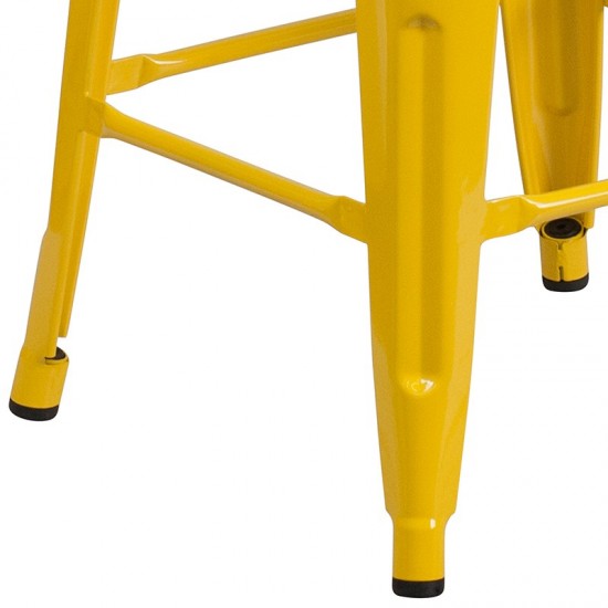 30" High Backless Yellow Metal Barstool with Square Wood Seat