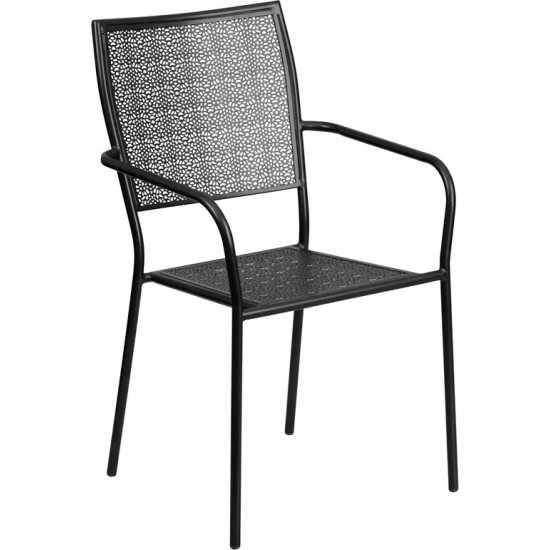 Commercial Grade Black Indoor-Outdoor Steel Patio Arm Chair with Square Back