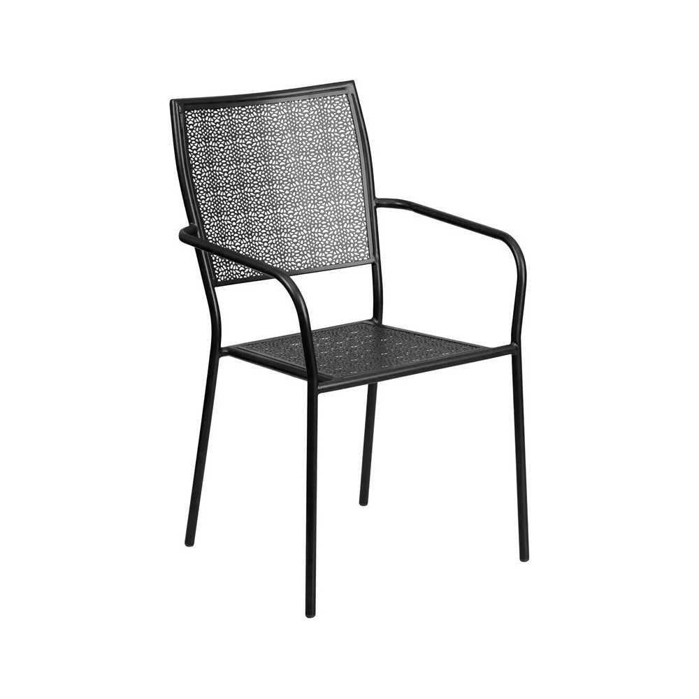 Commercial Grade Black Indoor-Outdoor Steel Patio Arm Chair with Square Back Commercial Grade Black Indoor-Outdoor Steel Patio Arm Chair with Square Back