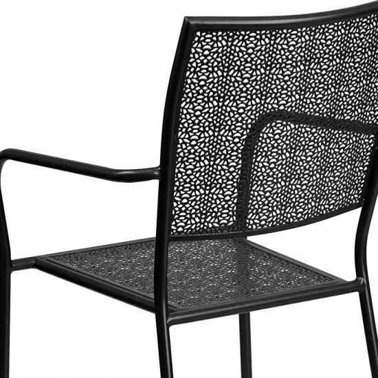 Commercial Grade Black Indoor-Outdoor Steel Patio Arm Chair with Square Back