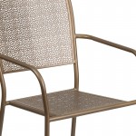Commercial Grade Gold Indoor-Outdoor Steel Patio Arm Chair with Square Back