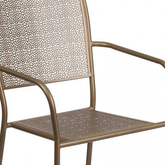 Commercial Grade Gold Indoor-Outdoor Steel Patio Arm Chair with Square Back