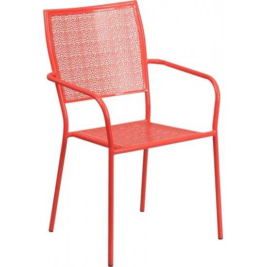 Commercial Grade Coral Indoor-Outdoor Steel Patio Arm Chair with Square Back