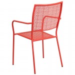 Commercial Grade Coral Indoor-Outdoor Steel Patio Arm Chair with Square Back