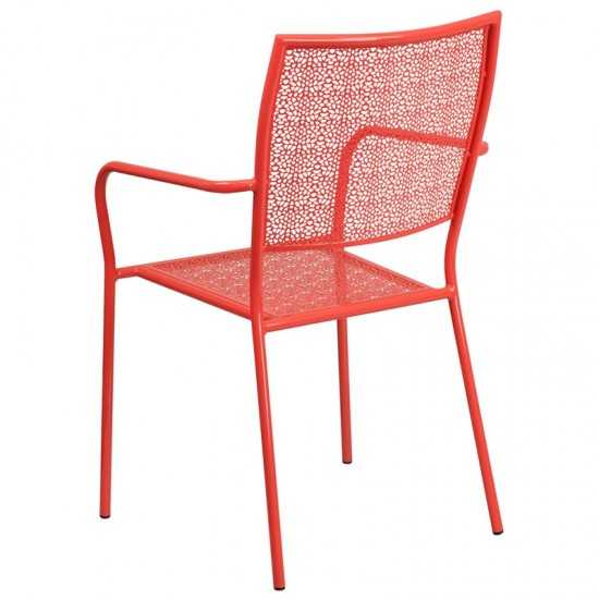 Commercial Grade Coral Indoor-Outdoor Steel Patio Arm Chair with Square Back