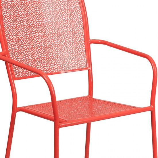 Commercial Grade Coral Indoor-Outdoor Steel Patio Arm Chair with Square Back