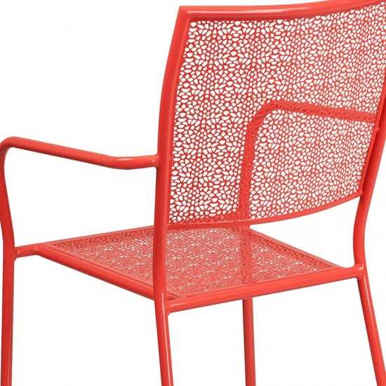 Commercial Grade Coral Indoor-Outdoor Steel Patio Arm Chair with Square Back