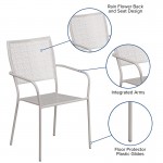 Commercial Grade Light Gray Indoor-Outdoor Steel Patio Arm Chair with Square Back