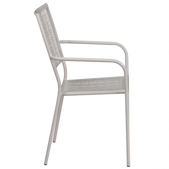 Commercial Grade Light Gray Indoor-Outdoor Steel Patio Arm Chair with Square Back