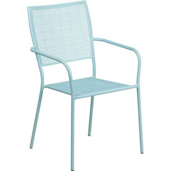 Commercial Grade Sky Blue Indoor-Outdoor Steel Patio Arm Chair with Square Back