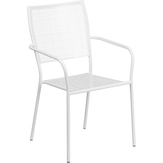 Commercial Grade White Indoor-Outdoor Steel Patio Arm Chair with Square Back