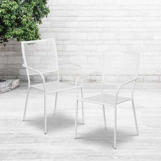 Commercial Grade White Indoor-Outdoor Steel Patio Arm Chair with Square Back