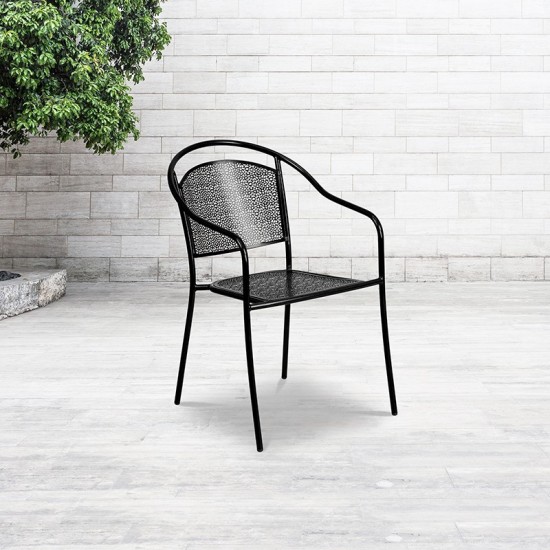 Commercial Grade Black Indoor-Outdoor Steel Patio Arm Chair with Round Back