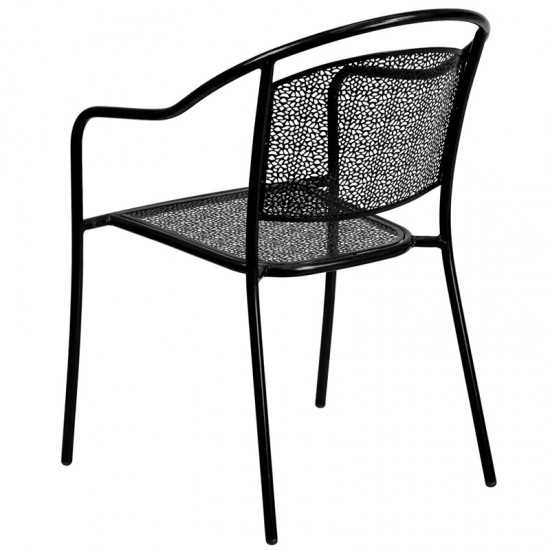 Commercial Grade Black Indoor-Outdoor Steel Patio Arm Chair with Round Back