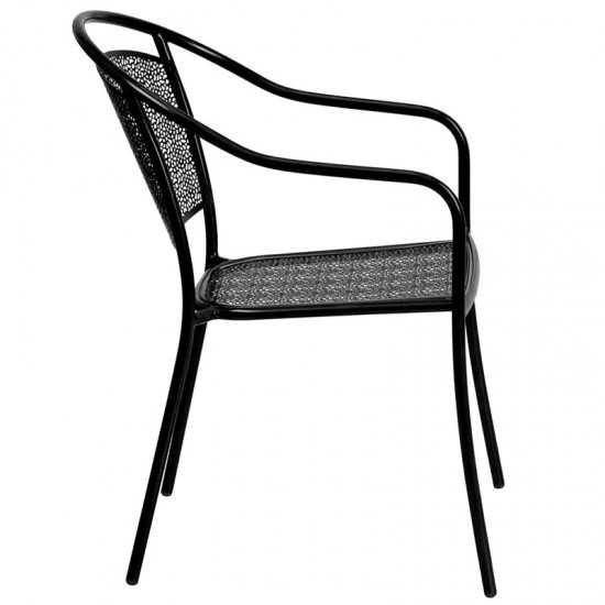 Commercial Grade Black Indoor-Outdoor Steel Patio Arm Chair with Round Back