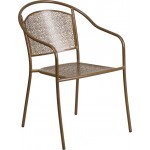 Commercial Grade Gold Indoor-Outdoor Steel Patio Arm Chair with Round Back