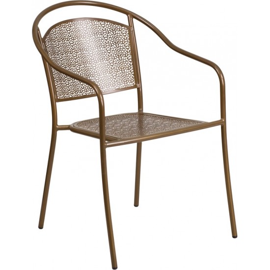 Commercial Grade Gold Indoor-Outdoor Steel Patio Arm Chair with Round Back