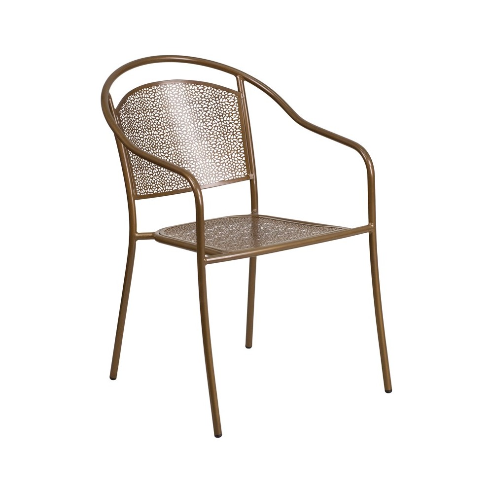 Commercial Grade Gold Indoor-Outdoor Steel Patio Arm Chair with Round Back