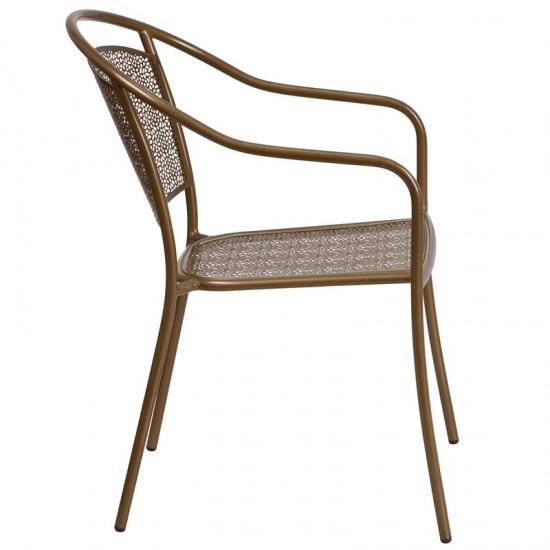 Commercial Grade Gold Indoor-Outdoor Steel Patio Arm Chair with Round Back