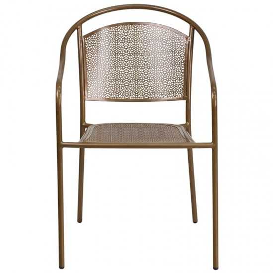 Commercial Grade Gold Indoor-Outdoor Steel Patio Arm Chair with Round Back