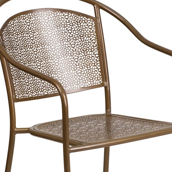 Commercial Grade Gold Indoor-Outdoor Steel Patio Arm Chair with Round Back