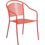 Commercial Grade Coral Indoor-Outdoor Steel Patio Arm Chair with Round Back