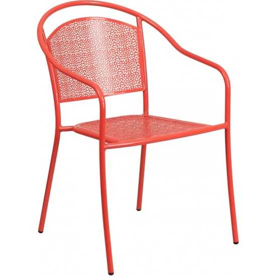 Commercial Grade Coral Indoor-Outdoor Steel Patio Arm Chair with Round Back