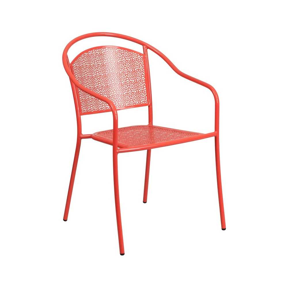 Commercial Grade Coral Indoor-Outdoor Steel Patio Arm Chair with Round Back