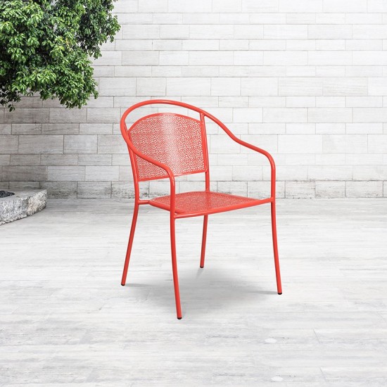 Commercial Grade Coral Indoor-Outdoor Steel Patio Arm Chair with Round Back