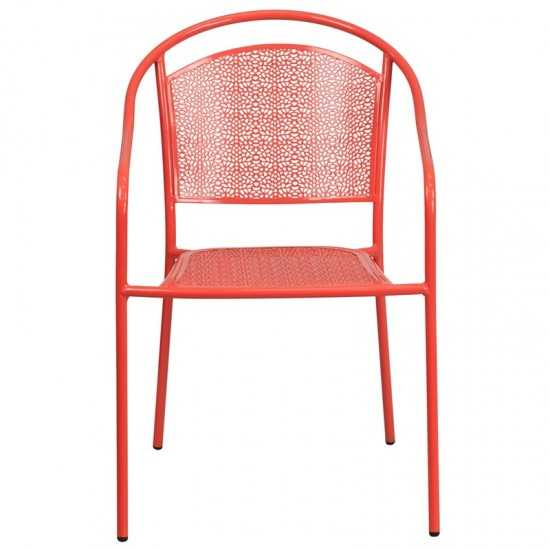 Commercial Grade Coral Indoor-Outdoor Steel Patio Arm Chair with Round Back