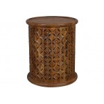 Decker Small Distressed Hardwood Drum End Table