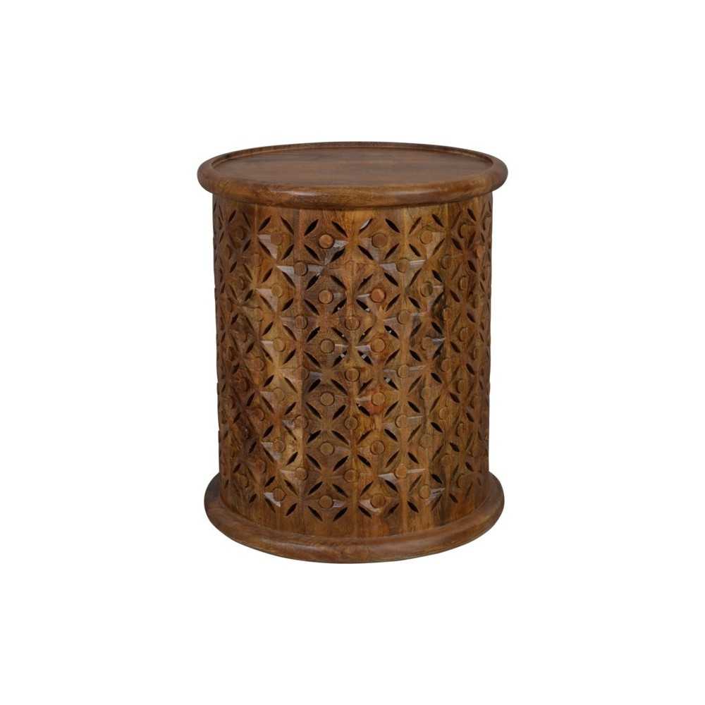 Decker Small Distressed Hardwood Drum End Table