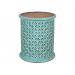 Decker Small Distressed Hardwood Drum End Table