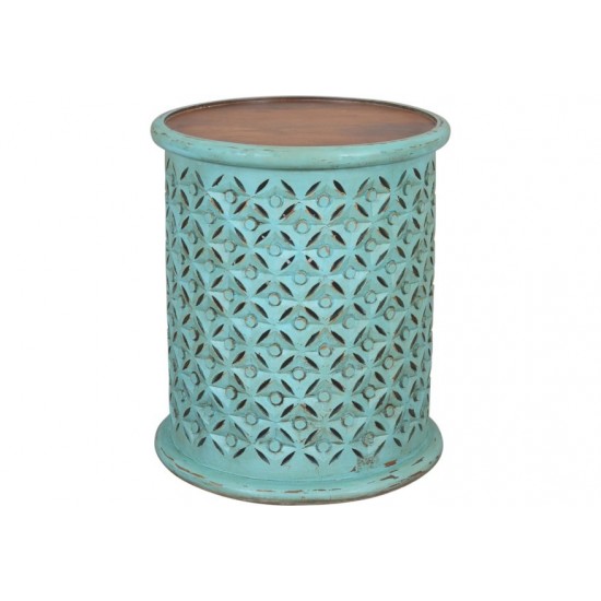 Decker Small Distressed Hardwood Drum End Table