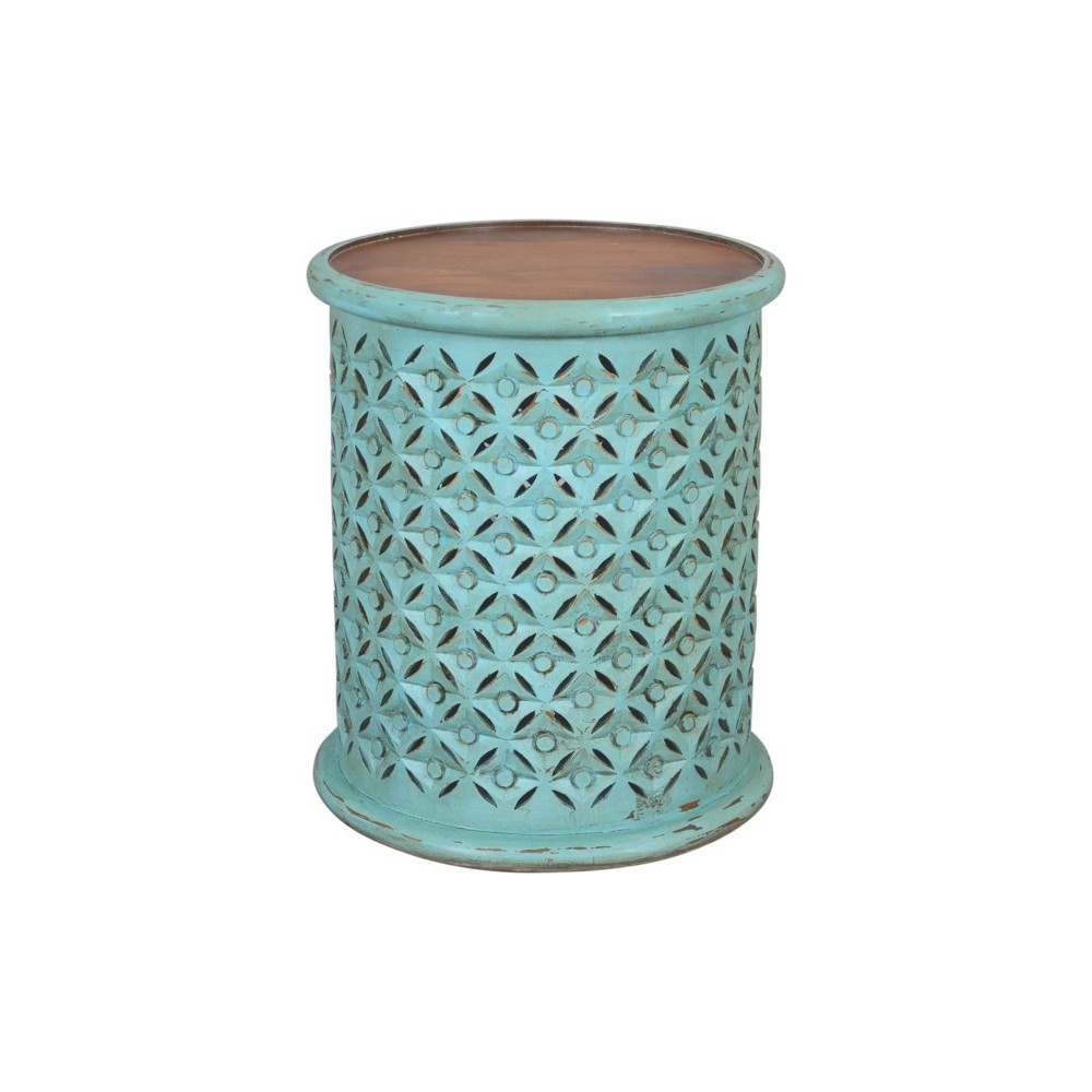 Decker Small Distressed Hardwood Drum End Table