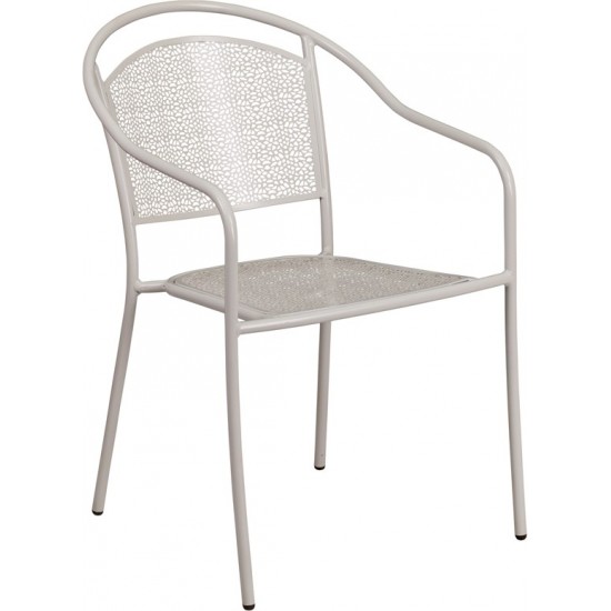 Commercial Grade Light Gray Indoor-Outdoor Steel Patio Arm Chair with Round Back