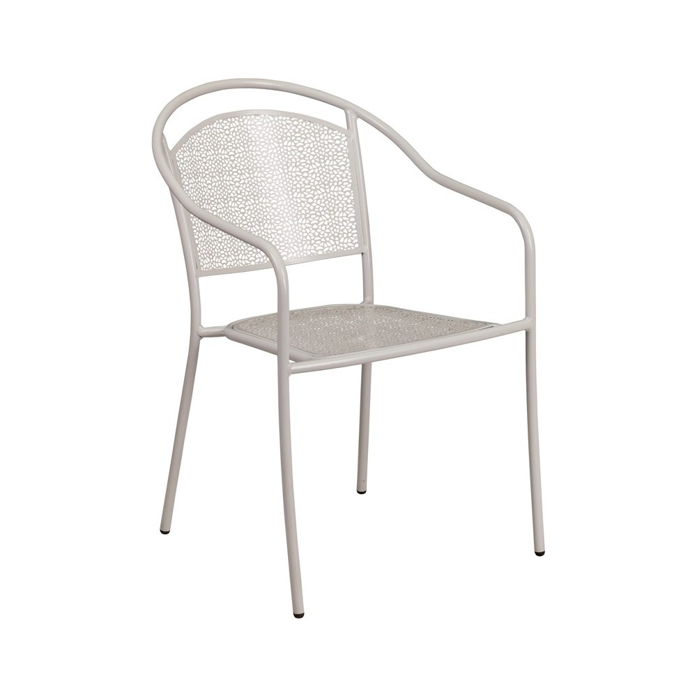 Commercial Grade Light Gray Indoor-Outdoor Steel Patio Arm Chair with Round Back