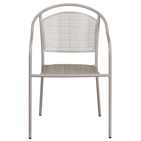 Commercial Grade Light Gray Indoor-Outdoor Steel Patio Arm Chair with Round Back