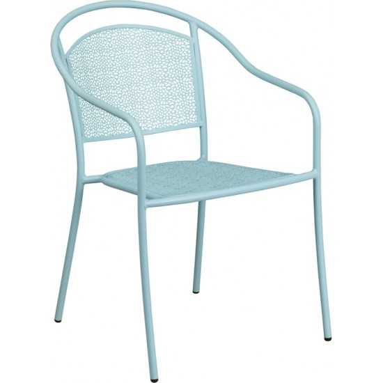 Commercial Grade Sky Blue Indoor-Outdoor Steel Patio Arm Chair with Round Back