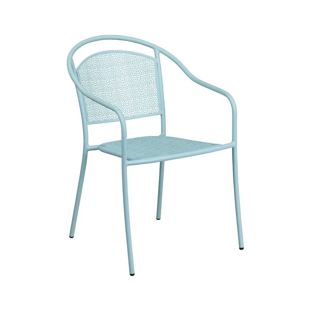 Commercial Grade Sky Blue Indoor-Outdoor Steel Patio Arm Chair with Round Back