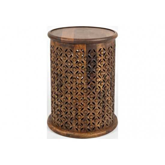 Decker Distressed Hardwood Drum End Table