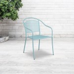 Commercial Grade Sky Blue Indoor-Outdoor Steel Patio Arm Chair with Round Back