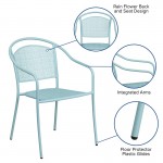 Commercial Grade Sky Blue Indoor-Outdoor Steel Patio Arm Chair with Round Back