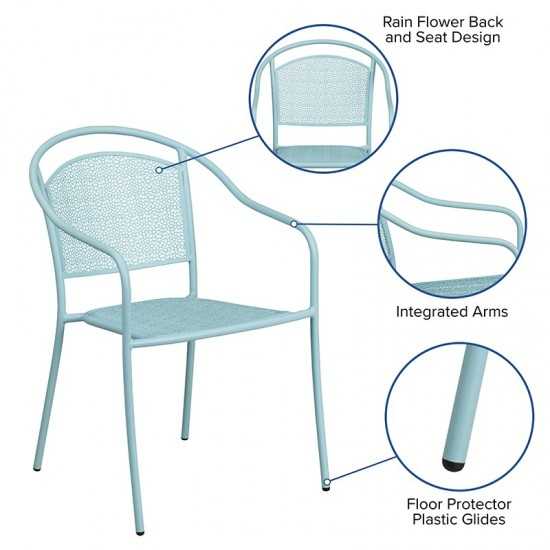 Commercial Grade Sky Blue Indoor-Outdoor Steel Patio Arm Chair with Round Back