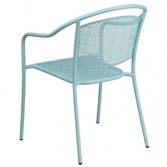 Commercial Grade Sky Blue Indoor-Outdoor Steel Patio Arm Chair with Round Back