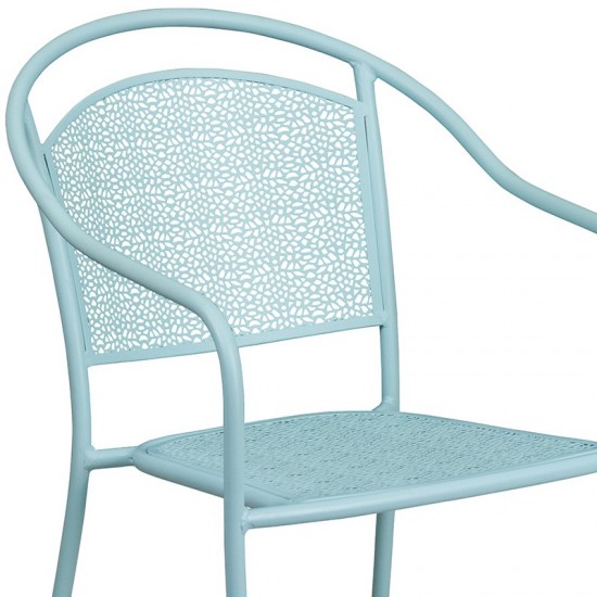 Commercial Grade Sky Blue Indoor-Outdoor Steel Patio Arm Chair with Round Back