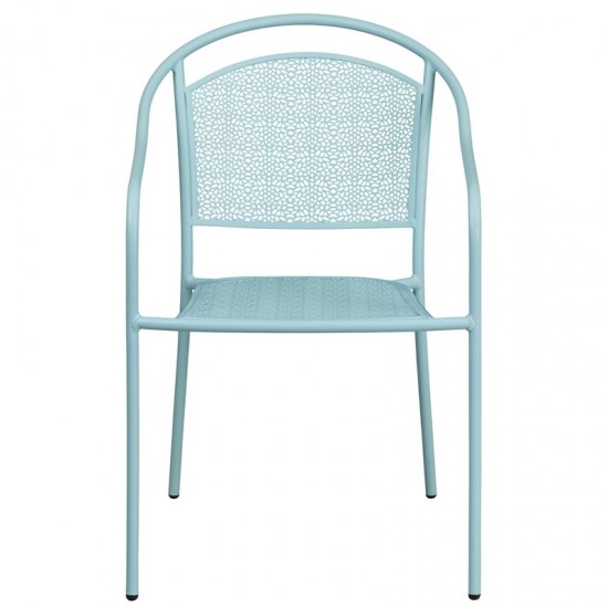 Commercial Grade Sky Blue Indoor-Outdoor Steel Patio Arm Chair with Round Back