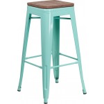 30" High Backless Mint Green Barstool with Square Wood Seat